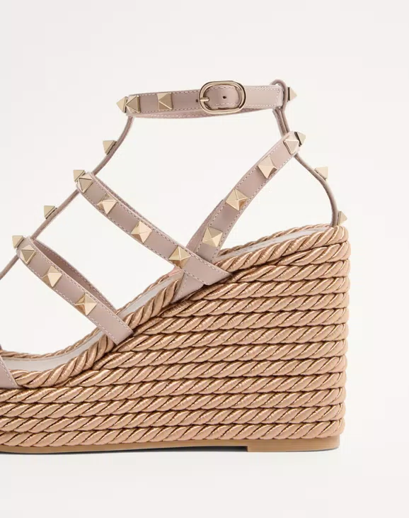 Valentino Rockstud Ankle Strap Wedge Sandal In Calfskin Leather 95 Mm - Image 2